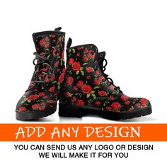 "Design Your Own Boots, Custom Shoes Printed Boot, Personalized Shoes, Women's Boots, Vegan Leather, Combat Boots, Classic Boot, Casual Boots - You can easily send us any picture and design your own dream shoes. We will print any logo, picture, design for you and make your dream shoes And, good news, any color boots can be made just for you. After every order we will send you a mock up image and get an approval to proceed the order, so please check out your messages max. one day after your order Hippie Boots, Floral Boots, Leather Combat Boots, Custom Boots, Personalized Shoes, Vegan Boots, Boot Print, Rose Rouge, Comfortable Boots