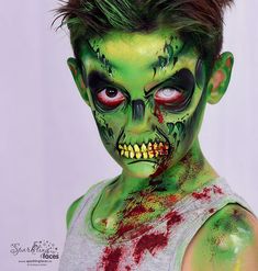 Face Painting Zombie, Zombie Kids Makeup, Zombie Face Painting, Zombie Face Makeup For Kids, Zombie Makeup Kids, Kids Zombie Makeup, Zombie Face Paint, Halloween Makeup For Kids, Zombie Face