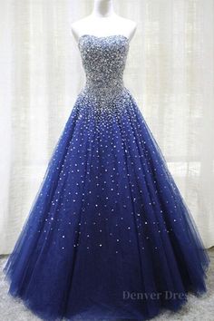 Gorgeous Strapless Blue Tulle Beaded Long Prom Dresses Blue Sweet 16 Dress, Blue Sweet 16, Evening Dress Beaded, Sweet 16 Dress, Gown Pictures, Blue Ball Gowns, Junior Prom Dresses, 파티 드레스, 16 Dress