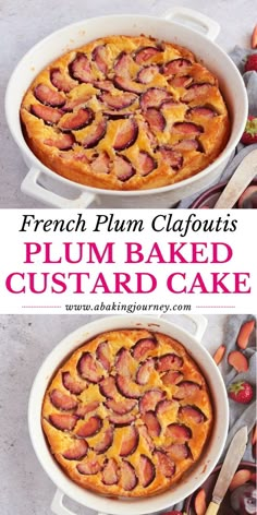 this is an image of french plum clafoutis in a casserole dish