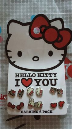 hello kitty i love you earring and back set in plastic package with stickers