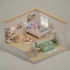 a model of a living room and bedroom