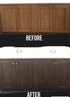 the before and after of a kitchen cabinet makeover