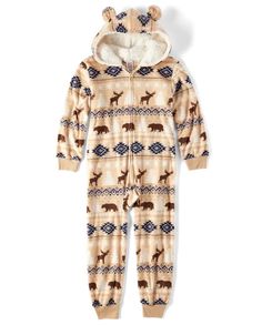 Unisex Kids Matching Family Long Sleeve Bear Fairisle Microfleece Hooded One Piece Pajamas - WOODLAND | The Children's Place Girls Sleepwear, Bear Ears, One Piece Pajamas, Leg Cuffs, Sleepwear & Loungewear, Childrens Place, Knit Cuff, Fair Isle, Night Gown