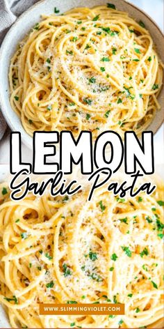 lemon garlic pasta with parmesan cheese on top