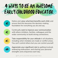 the four ways to be an awesome early childhood evactoror info graphic with text