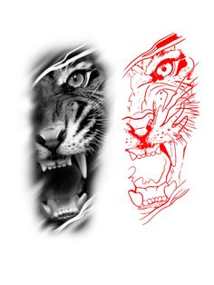 an image of two tiger faces with red ink on the left side of their face