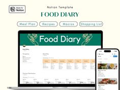 the food diary is displayed on a laptop and phone