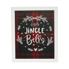 a red and black plaid christmas card with the words jungle bells on it, surrounded by pine branches