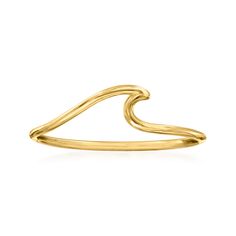 Ross-Simons - 14kt Yellow Gold Wave Ring Size 7. RS Pure. Create the perfect stackable look with simple, modern jewelry. A stylish nod to your love for the ocean, this dainty ring beams in a high-polished wave design of 14kt yellow gold. Complete any outfit by pairing it with your favorite minimalist jewelry. 3/16" wide. 14kt yellow gold wave ring. Gold Ocean-inspired Rings For Beach, Elegant Yellow Gold Wavy Rings, Minimalist Wavy Yellow Gold Jewelry, Minimalist Wavy Yellow Gold Ring, Wave Wedding Band, Gold Wave Ring, Gold Rings Simple, Gold Waves, Wave Ring