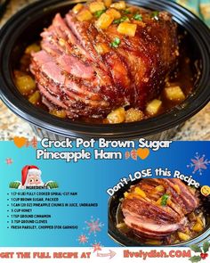 Spiral Ham Pineapple Brown Sugar, Crock Pot Ham Recipes, Ham In Crockpot Recipe, Spiral Ham With Pineapple, Christmas Eve Meals, Crockpot Ham Recipes, Pineapple Ham Crockpot, Ham In Crockpot, Brown Sugar Pineapple Ham