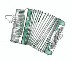 an illustration of a green and white accordion with two hands on the top of it