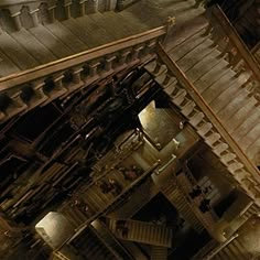 an overhead view of some stairs in a building