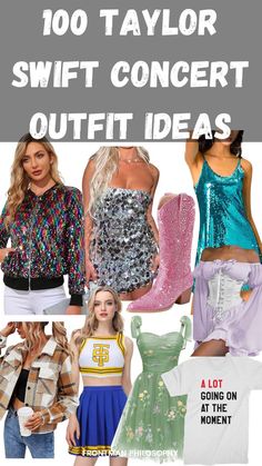 the cover of 100 taylor swift concert outfit ideas, including short skirts and high waisted shorts