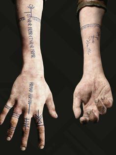 two hands with different tattoos on them