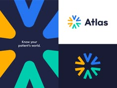 the logo for atlas is shown in three different colors