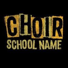 the logo for choir school name on a black background with yellow letters and grungy paint