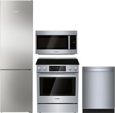 a silver refrigerator freezer sitting next to a stove top oven and dishwasher