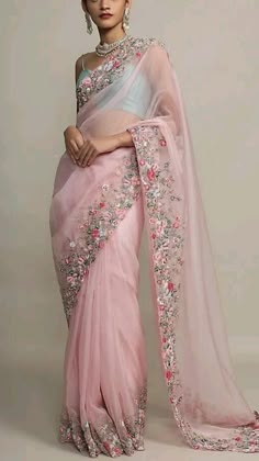 Pink Organza Saree, Orang India, Fancy Sarees Party Wear, Modern Saree, Gaun Fashion, Indian Party Wear