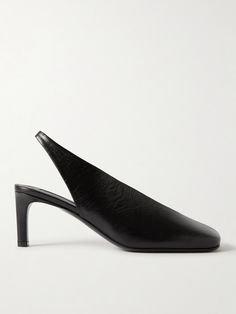 Jil Sander's pumps are defined by its sleek squared toes. Made from panels of leather that overlap slightly, they have adjustable slingback straps and 65mm heels. Jil Sander Shoes, Jil Sanders, Shoes Heels Pumps, Slingback Pump, Mid Heel, Jil Sander, Black Pumps, Sanders, Pump Shoes