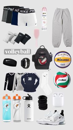 various sports items are arranged in the shape of a collage on a white background