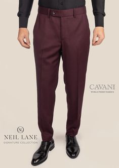 Deep Burgundy Birdseye Pants - SARTORO Luxury Tapered Leg Dress Pants For Semi-formal Occasions, Luxury Wool Bottoms For Workwear, Luxury Fitted Full-length Dress Pants, Luxury Dress Pants With Belt Loops For Business Casual, Luxury Wool Full Length Dress Pants, Luxury Full Length Wool Dress Pants, Luxury Full-length Wool Dress Pants, Luxury Fitted Dress Pants, Luxury Wool Straight Leg Bottoms