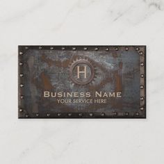 rusty metal business card with the letter h