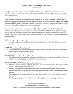 a paper with the words tenant rules and regulations written on it, in english