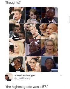 a bunch of people that are looking at the same person's face in different pictures