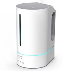 an air purificater is shown on a white background with blue accents