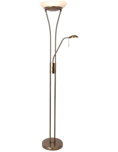 a floor lamp with a white light on the top and one light on the bottom