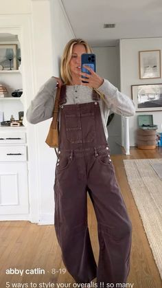 Fall overall looks Overalls And Hat Outfit, Fall Outfits Women Overalls, Womens Fall Overall Outfits, Mustard Overalls Outfit, Carhartt Women Outfits Overalls, Corduroy Overall Outfit, Corduroy Overalls Outfit Fall, Thanksgiving Outfit Granola Girl, Brown Overalls Outfits Fall