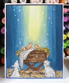 a christmas card with two baby jesus in the manger