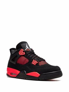 Shop Jordan Air Jordan 4 Retro “Red Thunder” sneakers with Express Delivery - FARFETCH Luxury Leather High-top Air Jordan 4, Jordan 4 Retro Red Thunder, Baskets Jordans, Red Thunder, Lanvin Sneakers, Dior Sneakers, Jordan Model, Balenciaga Sneakers, Shoes Retro