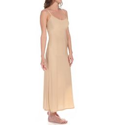 Have you given slips "the slip"? On special occasions when you need a second layer under sheer, full-length dresses, then you'll need this one. This slip is perfect for those times, since it falls 34" from the natural waist. Scoop neck. A simple underpinning with a simple silhouette. Elastic straps adjust in back with plastic hardware. Perfect under sheer, full-length dresses. Perfect as a slip or sleepwear. Made in the USA. Only Hearts Women's Second Skins Spaghetti Strap Gown Slip in Beige | S Spaghetti Strap Gown, Lingerie Brands, Long Slip, Only Hearts, Heart Women, Full Length Dress, Knit Tees, Lingerie Fashion, Second Skin