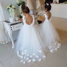 Backless Ball Gown, Flower Girls Dresses, Girls Bridesmaid Dresses, First Communion Dress, 파티 드레스, White Flower Girl Dresses, Tulle Flower Girl, Tulle Flowers