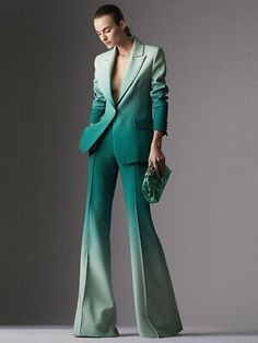 Top Seller for Women Green/ Hot Pink / Royal Blue Gradient Blazer + Flare Trousers Pants Suit, Womens Clothing Crisp White Blouse, Ellie Saab, Jacket Suit, High Street Fashion, Pantsuits For Women, Power Dressing, Stunning Outfits, Tailored Blazer, Flare Trousers