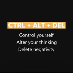 the words control yourself after your thinking delete negativity on a black background