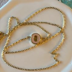 Letter O Necklace Made With Enamel And Gold Plated Chain. *18” Gold Plated Chain O Necklace, Jewelry Letter, Letter O, Gold Plated Chains, Pink Gold, Womens Jewelry Necklace, Pink And Gold, Gold Plate, Jewelry Necklaces