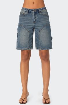 Carpenter Denim Bermuda Shorts Bermuda Mom Jeans, Bermuda Pants, Visionary Fashion, Sustainable Denim, Wwe T Shirts, Refer A Friend, Denim Sweater, Knee Length Shorts, Teen Clothing