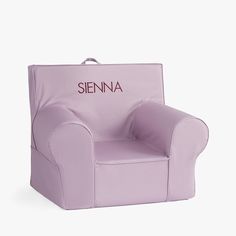 a pink children's chair with the name sienna on it