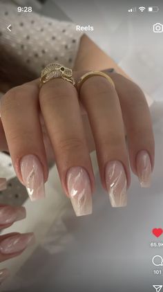 Ivory Nails Acrylic, Formal Nails Acrylic, Grad Nails, Cream Colored Nails, Ivory Nails, Engagement Nails, Formal Nails, Manicure Nail Designs, Pink Ombre Nails