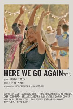 the poster for here we go again is shown in black and white, with an image of two women dancing