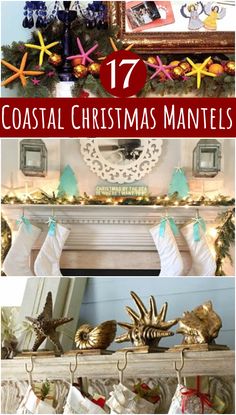 christmas mantles decorated with starfish and other decorations