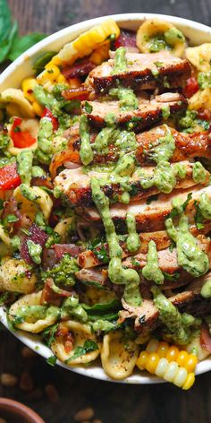 Cool Pasta Salad Recipe, Pesto Chicken Corn Avocado Bacon Pasta Salad, Chicken And Corn Pasta Salad With Bacon, Chicken And Corn Pasta Salad, Caprese Salad Dinner, Chicken Corn Pasta Salad, Corn Pesto Pasta, Top Rated Salads, Meals With Salad On The Side