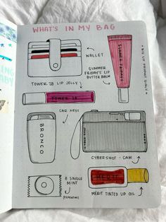 an open notebook with drawings on it and instructions for how to use lip balm