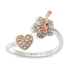 Show your family spirit when you wear this dazzling Lilo & Stitch ring. The wrap around fit features the tropical beauty of a hibiscus flower sparkling with crystals paired with a rose gold tone crystal heart. Lilo And Stitch Toys, Lilo And Stitch Ohana, Coil Bracelet, Cute Stitch, Bypass Ring, Bare Necessities, Disney Jewelry, Elegant Ring, Quartz Bracelet