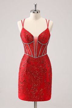 Glitter Dark Green Corset Spaghetti Straps Short Tight Homecoming Dresses Glamorous Red Evening Dress With Spaghetti Straps, Red Spaghetti Strap Dress For Prom, Red Spaghetti Strap Evening Dress For Prom, Red Spaghetti Strap Evening Dress For Night Out, Red Dress With Spaghetti Straps And Corset Back, Homecoming Evening Dress With Spaghetti Straps For Party Season, Homecoming Spaghetti Strap Evening Dress For Party Season, Black Spaghetti Straps Evening Dress For Homecoming, Red Spaghetti Strap Dress With Corset Back