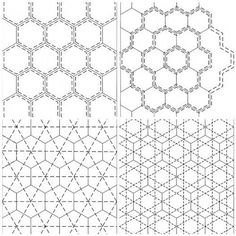 four different hexagonals are shown in black and white, each with the same pattern