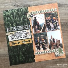 an adventure scrapbook with pictures of people on it